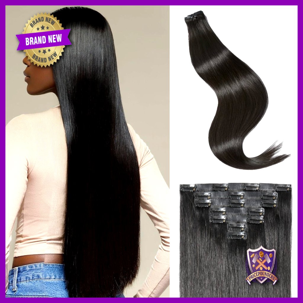 22 Inch Clip In Human Hair Extensions 2 Pack 7 Pieces Silky Straight